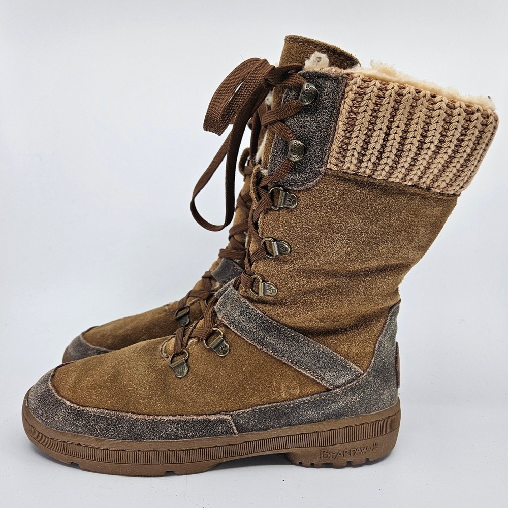 Bearpaw Women's Tama Suede Knit Cuff Winter Boots Hickory Size 8 Cabincore Lodge - Picture 4 of 12